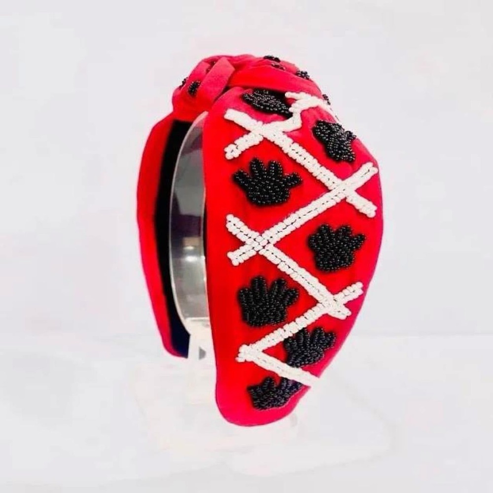 Red Headband with Black and White Beaded Design